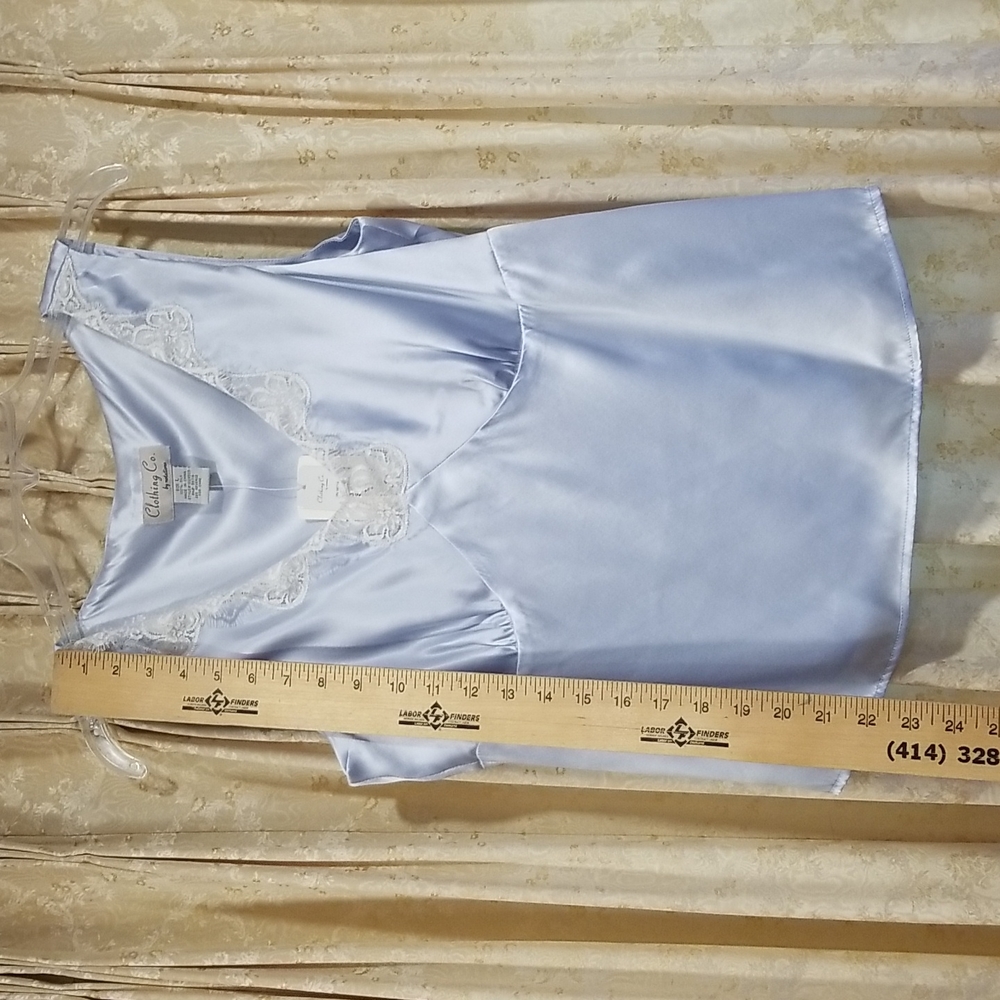 100% Silk Baby Blue Lace-Trim Tank - Picture 7 of 12